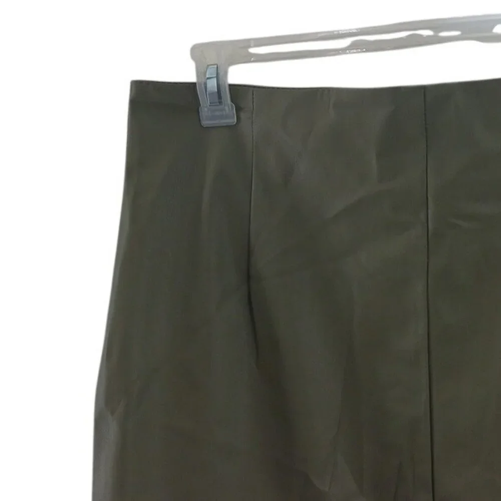 H&M Olive Green Skirt Womens Size 14 Knee Length Pencil Work Office Faux Leather